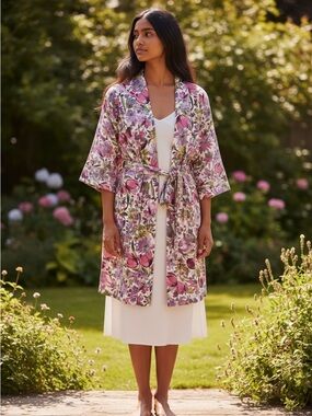 NAJERIKA Floral Pink wrap dress, top with Self Tie Belt size large